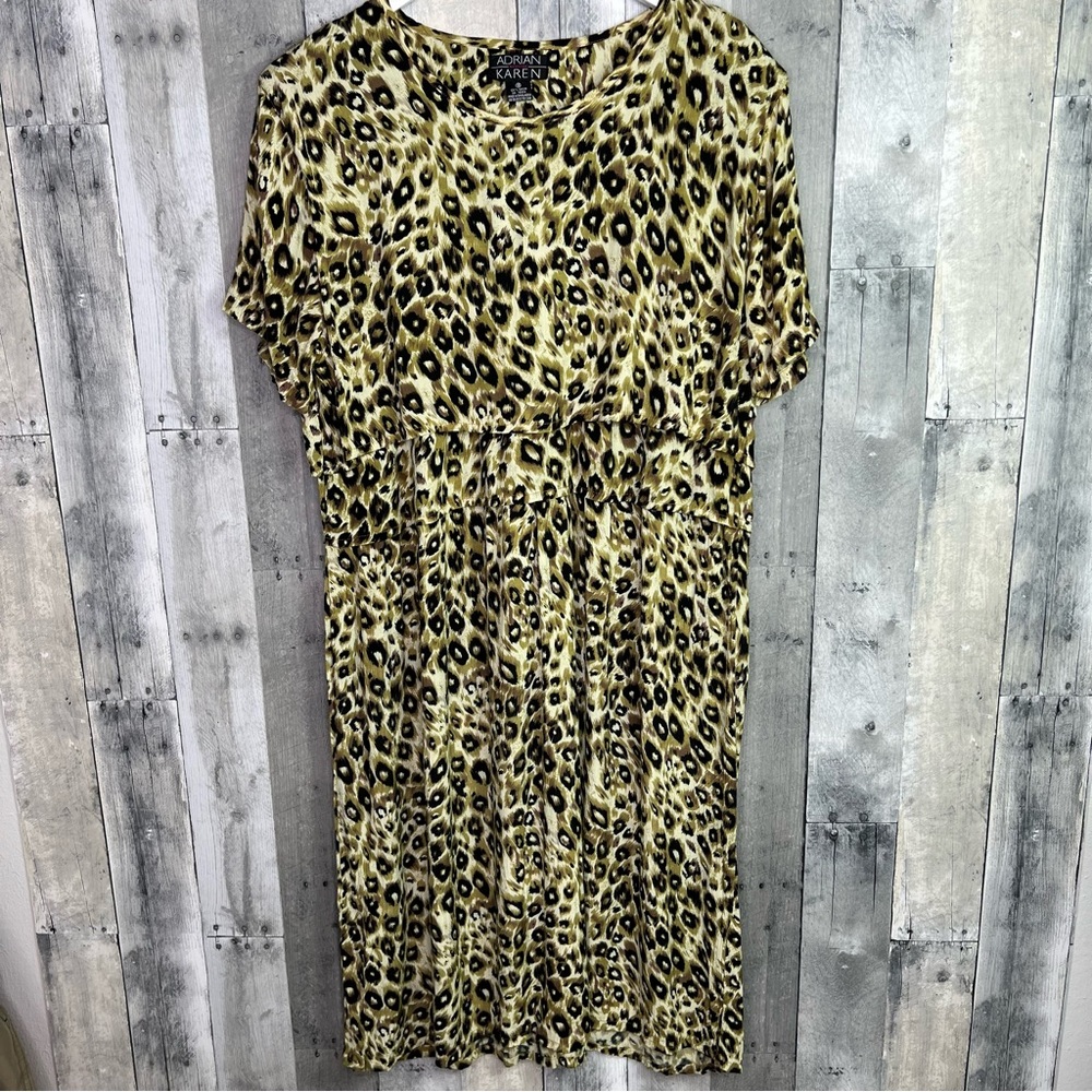 ADRIAN KAREN Vintage Green Black Animal Print Tiered Dress Size 18